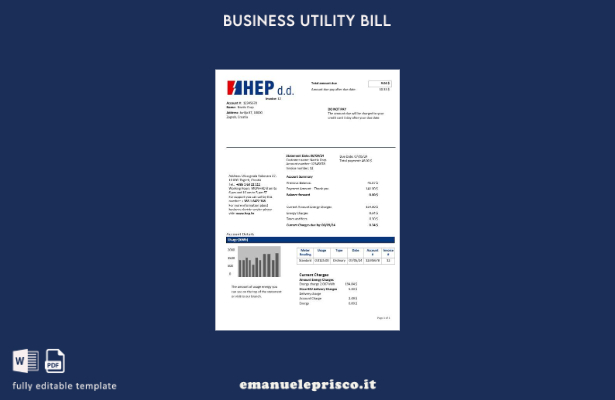modello di bolletta di utilità aziendale di elettricità della Croazia Hrvatska E